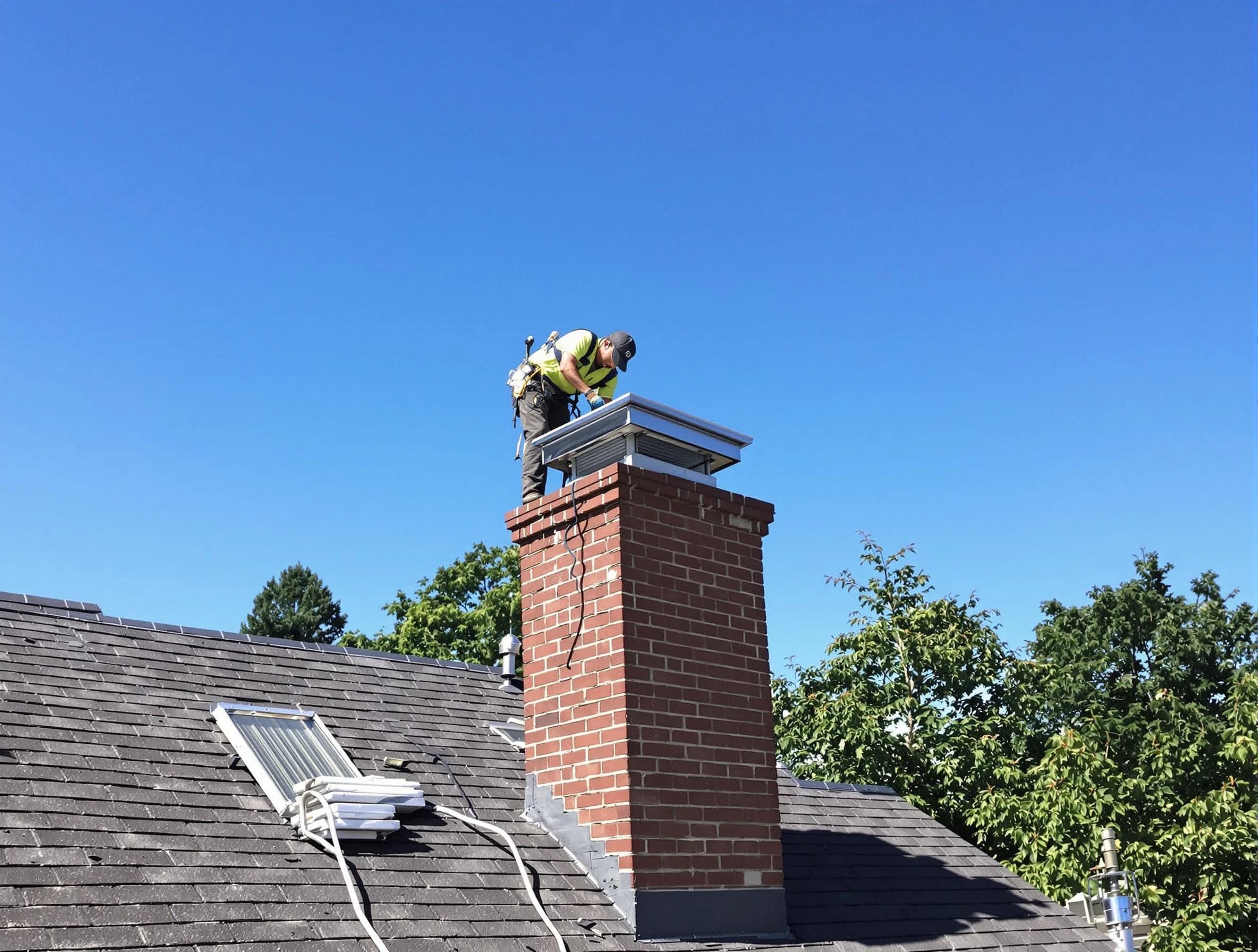 Dormont Chimney Sweep technician measuring a chimney cap in Dormont, PA