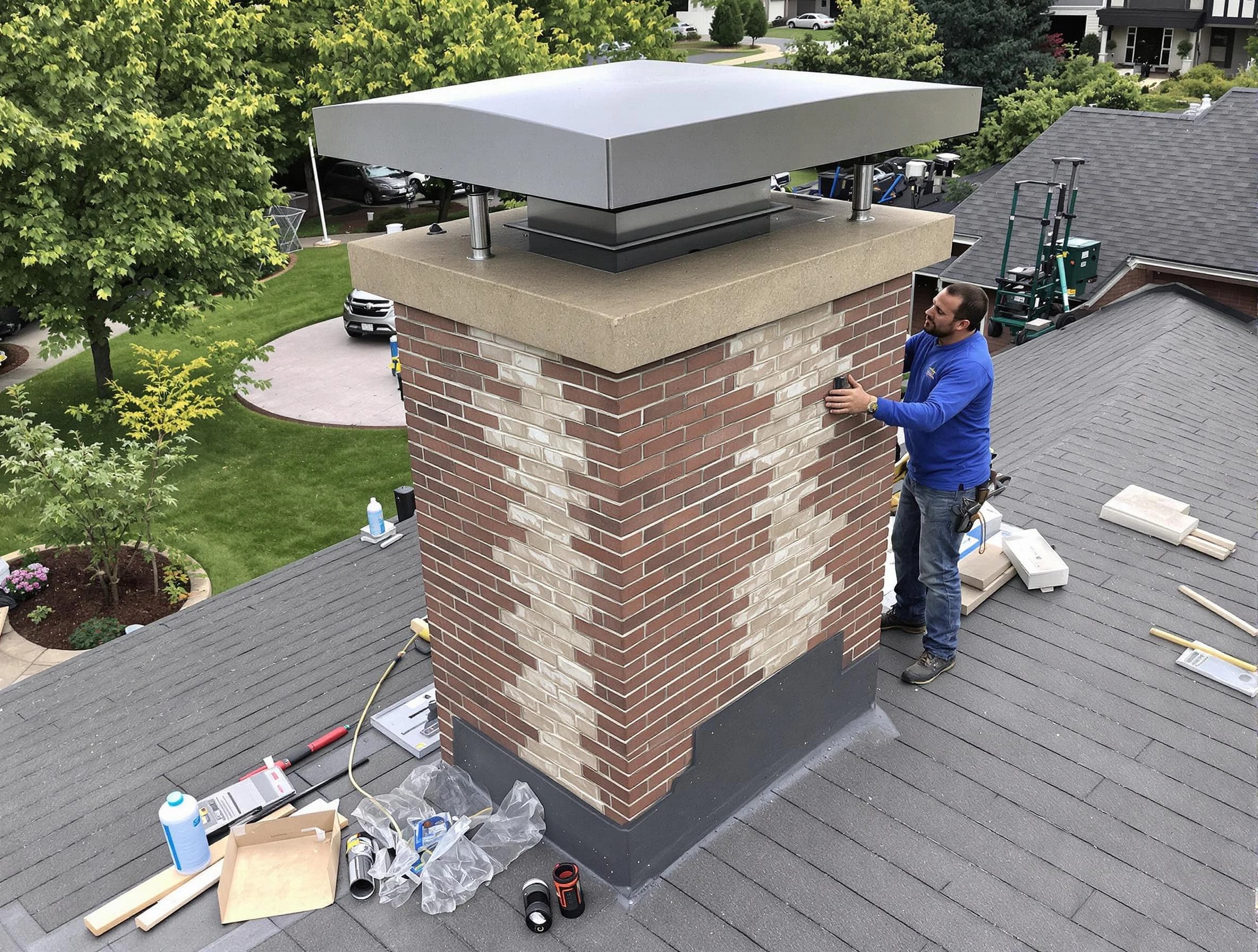 Dormont Chimney Sweep team working on a custom chimney remodel in Dormont, PA